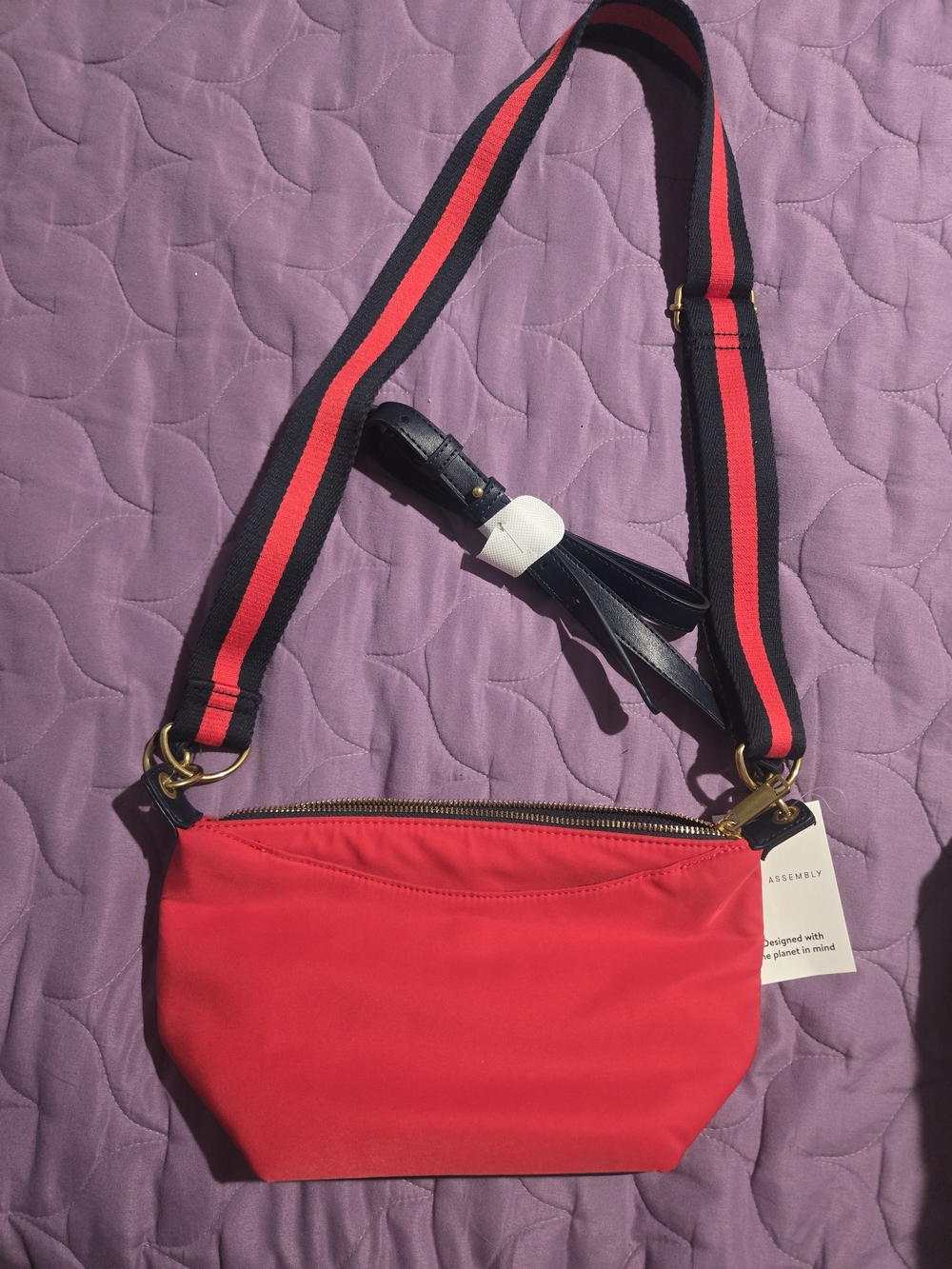 Red Crossbody Pouch with Striped Adjustable Strap